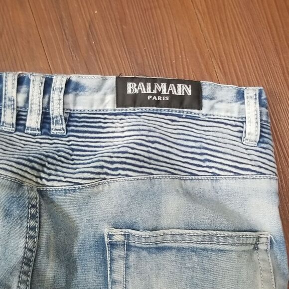 Balmain Paris Blue Skinny Biker Jeans with Distressed Mens 36 Waist, 32 Length - Picture 2 of 7